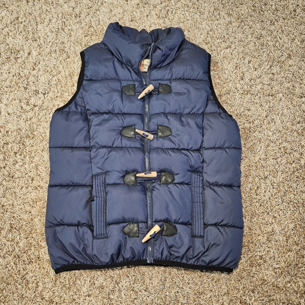 Ruff Hewn Blue Front Zip Wood Toggle Button Quilted Puffer Vest Size Medium